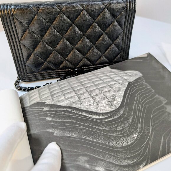 Chanel So Black Quilted Caviar Boy Wallet on Chain (WOC) - Picture 15 of 16